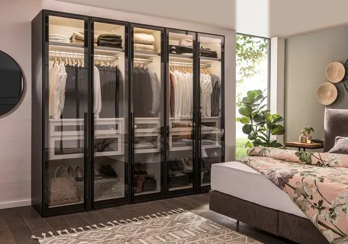 MAISON Kleiderschrank Miami 203 x 220 cm Glas Schwarz
