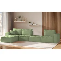 Fun Möbel Ecksofa Modulsofa 4-teilig SANDE XL Stoff Alpine Hellgrün Ottomane Links - Grün