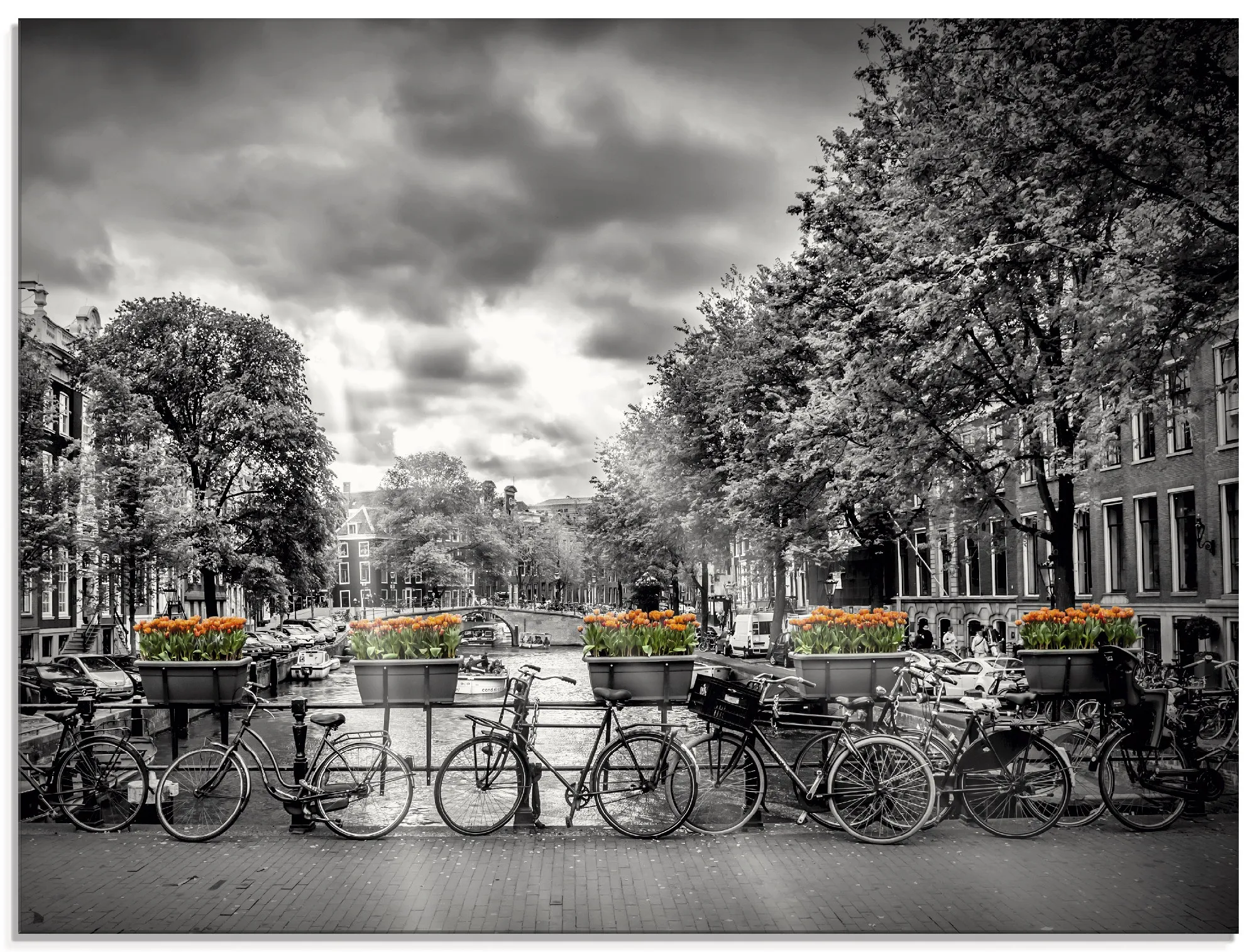 Artland Glasbild »Amsterdam Herengracht Sonnenstrahlen II«, Fahrräder, (1 St.), in verschiedenen Größen Artland schwarz