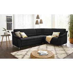 Ecksofa SIT & MORE "Cardoso L-Form", schwarz, B:249cm H:90cm T:209cm, Flachgewebe (100% Polyester), Struktur (100% Polyester), Luxus-Microfaser (90% Polyester, 10% Polyamid), Sofas, mit Federkern, wahlweise mit Bettfunktion und Schubkasten