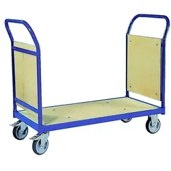 Transportwagen Professional 250 KG, Stirnwandschutz, 100x50 cm, RAL 5017 blau (Transporthilfe mit Lenkrollen) (Paketwagen Lagerwagen