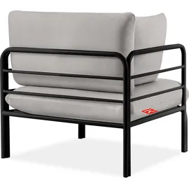 Konsimo Gartenmöbelset RAMBE 4-tlg. 1x Tisch 2x Sessel 1x Sofa 3-Sitzer, mit Auflage, Stahlrahmen, LOFT-STIL, Anthrazit/Hellgrau - Dunkelgrau