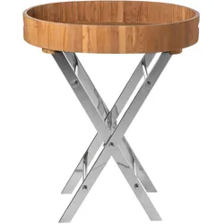 Tabletttisch FINK "Rodeo", braun, silberfarben, Edelstahl, Teak, Tische, oval, aus hellem Teakvollholz, outdoorgeeignet, 67x48x80,5