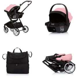 Chipolino 3 in 1 Kombikinderwagen Linea, Sportsitz, i-Size Babyschale, Babywanne rosa