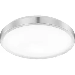 Deckenlampe Deckenleuchte Wohnzimmerlampe Schlafzimmerleuchte Küchenlampe, opal weiß Metall stahlfarben, LED 12W 650Lm warmweiß, DxH 30x8,8cm