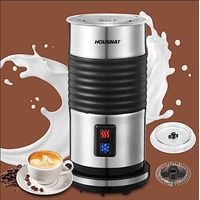 HOUSNAT Milchaufschäumer Elektrisch, 4-in-1 Milchschäumer für Heißen und Kalten Milchschaum, für Latte Macchiato, Cappuccino und Kakao, 400W, 200ML, Strix-Steuerung, Edelstahl, Antihaftbeschichtung