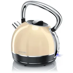 Arendo Wasserkocher Retro Design, 2200 Watt, Edelstahl Teekessel 1,7 Liter, Kalkfilter austauschbar, automatische Abschaltung, Beige