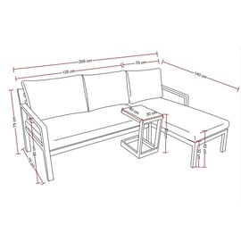 Destiny Balkonset MILANO Eckgruppe anthrazit, Beistelltisch 30x40x50cm