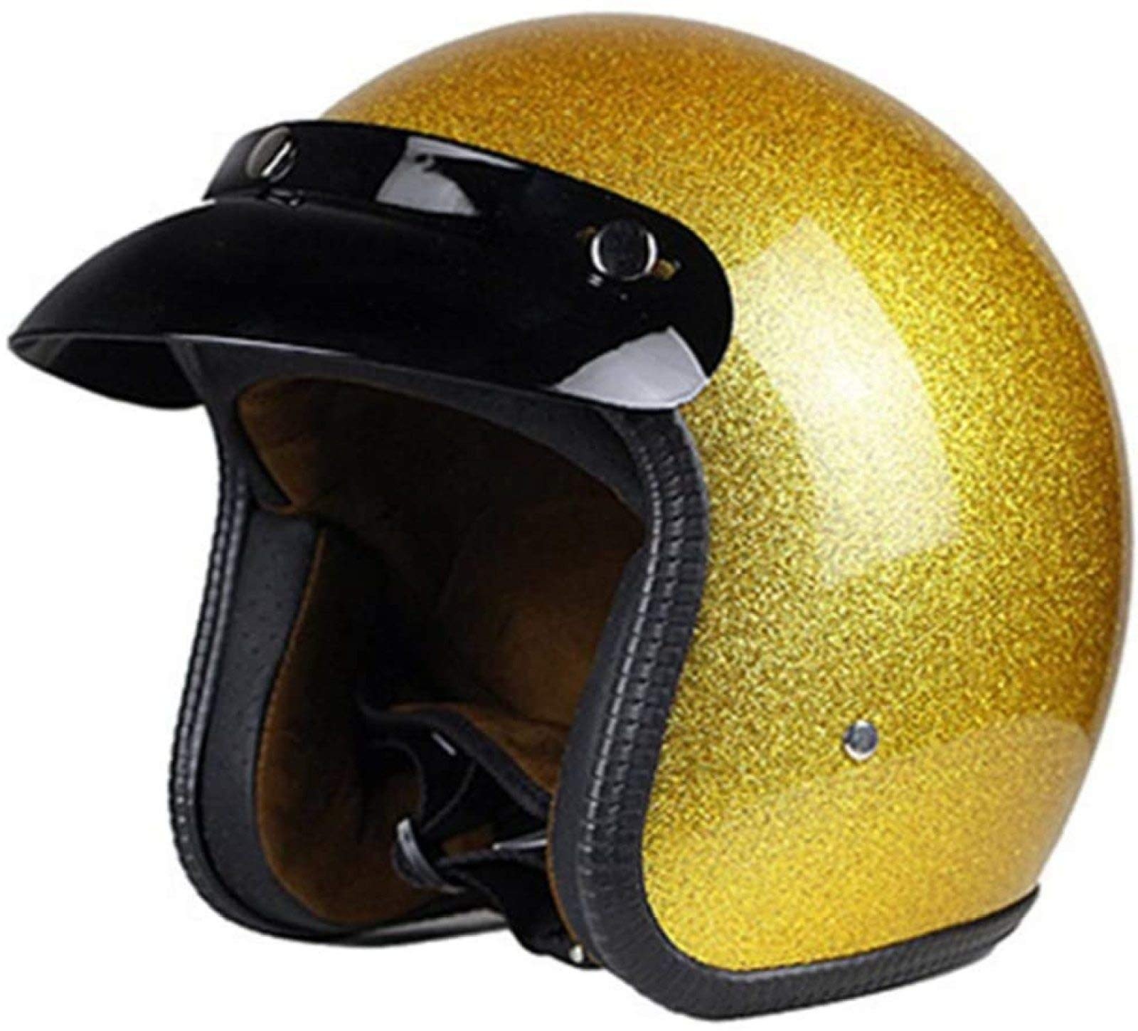 EBAYIN Retro Harley Halbhelm Jethelm Motorrad Jethelm 3/4 Helm Cruiser Chopper Scooter Motorrad Fahrrad Sicherheit Antikollisionshelm DOT + ECE Zertifiziert,Gold-M=(57~58cm)