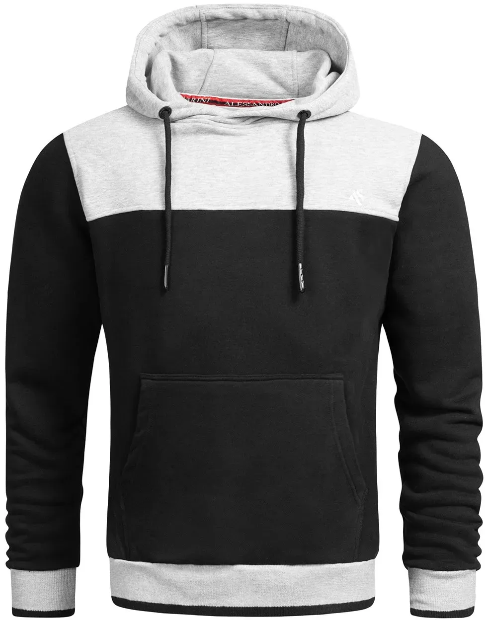 Kapuzenpullover ALESSANDRO SALVARINI "ASLerio", Herren, Gr. M, grau (hellgrau, schwarz), Obermaterial: 65% Baumwolle, 35% Polyester, Pullover Sweatshirt Hoodie, mit großer Kapuze, mit Kapuze