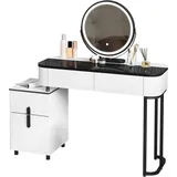 Woltu Schminktisch Weiß, Schwarz, Metall, 4 Schubladen, Rechteckig, 100x125x40 cm, Schlafzimmer, Schminktische
