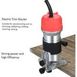 Kompakte Oberfräse (220 V, 800 W), 30.000 U/min, mit Kantenanschlag und transparenter Grundplatte. Ideal für Holzbearbeitung, Nuten und Zapfenlöcher.