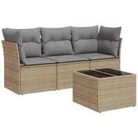 vidaXL 4-tlg Garten-Sofagarnitur mit Kissen Beige Poly Rattan Modell 21