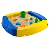 Buri Premium Sandkasten aus Kunststoff in Verschiedenen Farben 150 x 150 x 20 cm, Gelb/blau