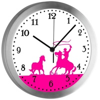 CreaDesign Funkwanduhr Funkuhr, Kinder Wanduhr, Kinderuhr, Kinderzimmer Cowboy Pferd pink (geräuscharmes Uhrwerk) rosa