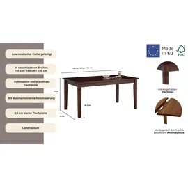 Home Affaire Esstisch HOME AFFAIRE "Danuta", braun (dunkelbraun), B:160cm H:75cm T:90cm, Tische, Esstisch, wahlweise mit Schublade, aus massiver Kiefer, FSC-zertifiziert