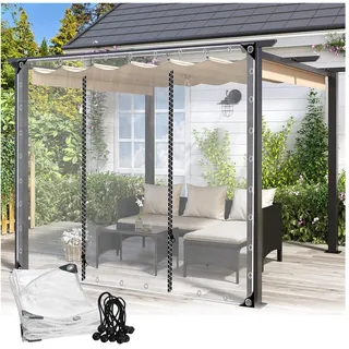 Outdoor Vorhänge Wetterfeste PVC Plane Seitenteile mit Reißverschlüsse Transparent Pergola Pavillon Seitenwände, für Terrasse Veranda Balkon POCHY(3'x3'(1x1m))
