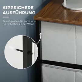 Homcom Kommode Sideboard mit 6 klappbaren Stoffschubladen, Schubladenschrank mit Arbeitsplatte, Griff, Mehrzweckschrank mit Kippschutz, für Wohnzimmer Schlafzimmer, Grau