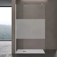 doporro Duschwand für Dusche Duschabtrennung 50x200cm Walk-in Dusche 10mm Esg-sicherheitsglas Milchglas-Streifen inkl. Nanobeschichtung Bremen02MS