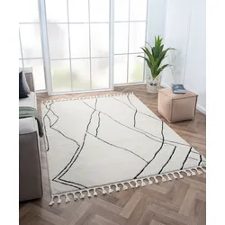 Hochflor-Teppich "Moroccan Drawline Lagerräumung", schwarz-weiß (weiß, schwarz), B:190cm H:24mm L:240cm, Polypropylen (PP), Polyester, MYFLAIR MÖBEL & ACCESSOIRES, Teppiche, modern, marokkanisches Design, flauschig weich durch Hochflor