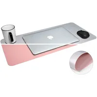 alfoem Multifunktionales Leder-Mauspad, Tisch-Pad, wasserdichte Schreibtischunterlage für Schreibtisch, Leder-Maus-Schreibtischunterlage für Büro und Zuhause (rosa + Silber, 23.6 * 11.8‘’)