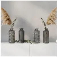 levandeo 4er Set Vase Schwarz Grau H14cm Glas Tischdeko Blumendeko Glasvase Dekovase Moderne kleine Blumenvasen für Trockenblumen Herbstdeko