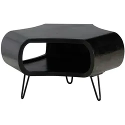 KADIMA DESIGN Couchtisch 60x60x35 cm Mango Massivholz Metall Schwarz Sofatisch, Design Wohnzimmertisch Organisch mit Stauraum, Kaffeetisch Massiv, Kleiner Tisch