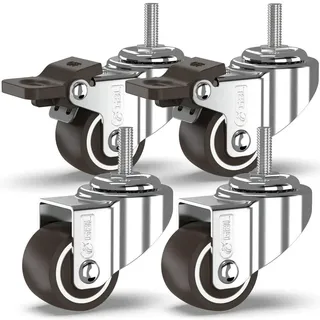 GBL 4x Möbelrollen mit 2 Bremsen - 4 Schwerlast Rollen für Möbel mit 2 Bremsen - 25mm M6x15mm Gewinde x 40kg Schwerlastrollen - Lenkrollen Transportrollen Laufrollen