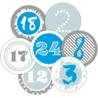 Frau WUNDERVoll® Adventskalenderzahlen in liebevoll gestalteten Designs 48 Aufkleber, für 2 Kalender, blau, Durchmesser 4 cm