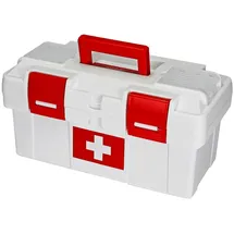 HMF Erste Hilfe Kasten zur Medikamenten Aufbewahrung, Medizinbox leer für Sportverein, Betrieb oder Zuhause, 37 x 20 x 18,5 cm Weiß-Rot