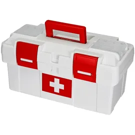 HMF Erste Hilfe Kasten zur Medikamenten Aufbewahrung, Medizinbox leer für Sportverein, Betrieb oder Zuhause, 37 x 20 x 18,5 cm Weiß-Rot