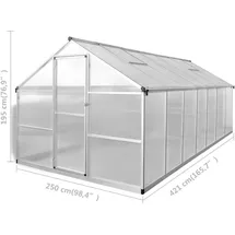 vidaXL Gewächshaus Aluminium Silber Transparent 3,8 mm 10,53 m2