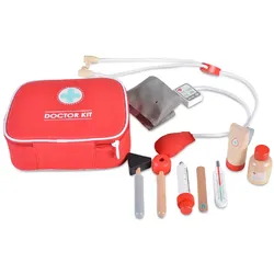 Moni Holzspielzeug Erste Hilfe Set 4501 Arztkoffer, 10-tlg, Tasche, Thermometer rot