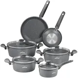 HOMELUX 10-Tlg Induktions Töpfe Set Antihaft Marmorbeschichtung Kochtopfset Pfannenset Topf & Pfannen Kochgeschirr-Set Mit Deckel, Grau, ohne PFOA - Grau