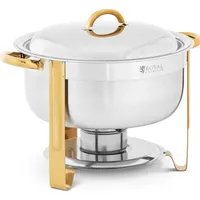 Royal Catering Chafing Dish Warmhaltebehälter Rechaud rund Goldakzente 4,5 l 1 Brennstoffzelle