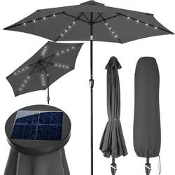Kingsleeve Sonnenschirm 300 cm mit LED Beleuchtung UV Schutz 80+ Schutzhülle  Neigbar Kurbel Anthrazit Marktschirm