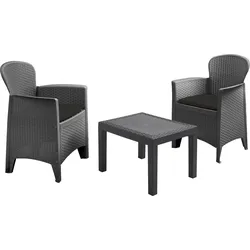 PROGARDEN Gartenmöbel-Set Sitzgruppe Lounge Gartenset Gartenstuhl Gartentisch Rattan-Look 3tlg. Anthrazit