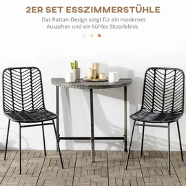 Homcom 2er-Set Esszimmerstuhl Küchenstuhl Wohnzimmerstuhl mit Rückenlehne Essstuhl mit Rattenoptik für Esszimmer Wohnzimmer Stahl Schwarz