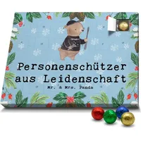 Mr. & Mrs. Panda Schoko Adventskalender Personenschützer Leidenschaft - Blau Pastell - Geschenk, Bodyguard, Jubiläum, Arbeitskollege, Dankeschön - Blau