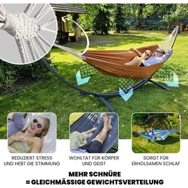 Potenza Outdoor Hängematte mit Gestell für 2 Personen I Baumwolle Doppelhängematte XXL 220x160, 200kg I Hängemattengestell 220kg, wetterfest - Beige
