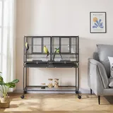 Großer Vogelkäfig Papageienkäfig Breiter Flug Metall Tierkäfig für Wellensittiche Sittiche Conure mit Rollständer Rollen (Schwarz, 95L x 45,5B x 105H)