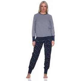 normann Pyjama Normann Damen Frottee Schlafanzug in maritimer Optik und Anker Motiv blau 40-42