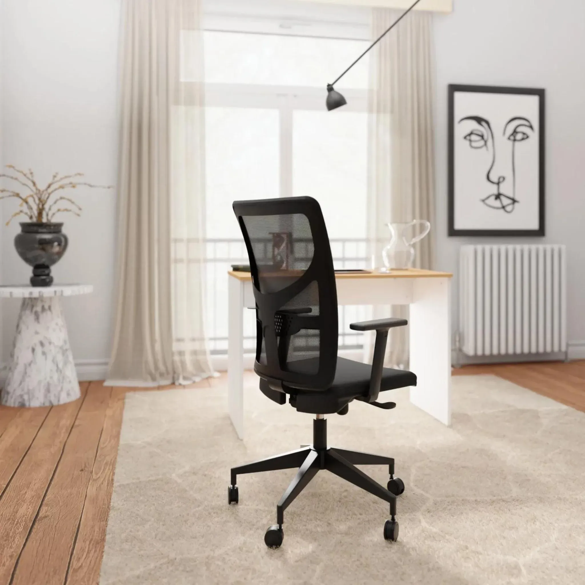 Ergonomischer Bürostuhl mit Armlehnen, Mio, Schwarz Levira