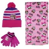 L.O.L. SURPRISE! Bommelmütze LOL Surprise Kinder Winter Set Mütze Handschuhe Snood Schaal Gr. 52 oder 54, Lila oder Rosa lila 52