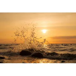 Fototapete PAPERMOON "Wellen am Strand", bunt, B:5,00m L:2,80m, Vlies, Tapeten