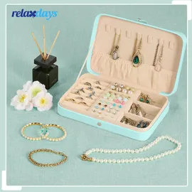 Relaxdays Schmuckkästchen, Schmuckaufbewahrung, Ringe, Ohrringe & Ketten, Reise Schmucketui, HBT: 4,5x21x14,5 cm, türkis