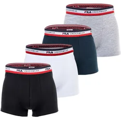 Boxershorts FILA "Boxershort 4er Pack", Herren, Gr. XL, bunt (schwarz, weiß, grau, blau), Obermaterial: 95% Baumwolle CO. 5% Elasthan EL., Unterhosen