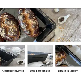 ICQN Backblech 46,5 × 37 × 6 cm, Kompatibel mit Siemens, Bosch, Neff & Amica, Emaillierte Fettpfanne für Backofen & Herd