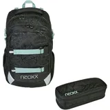 Neoxx Schulrucksack »Queen o.t.nite Rucksack & Schlamperbox«, Reflektorflächen, aus recycelten PET-Flaschen schwarz