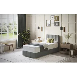 Boxbett INOSIGN "Thor mit Bettkasten, inkl. Matratze, Topseller", grau (velvet 91 stone), B:96cm L:208cm, Komplettbetten, Boxspringbett, Topper und Zierkissen, in verschiedenen Härtegraden verfügbar